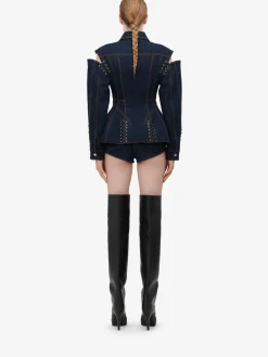Store Alexander McQueen Women's Lace Detail Micro Shorts in Denim