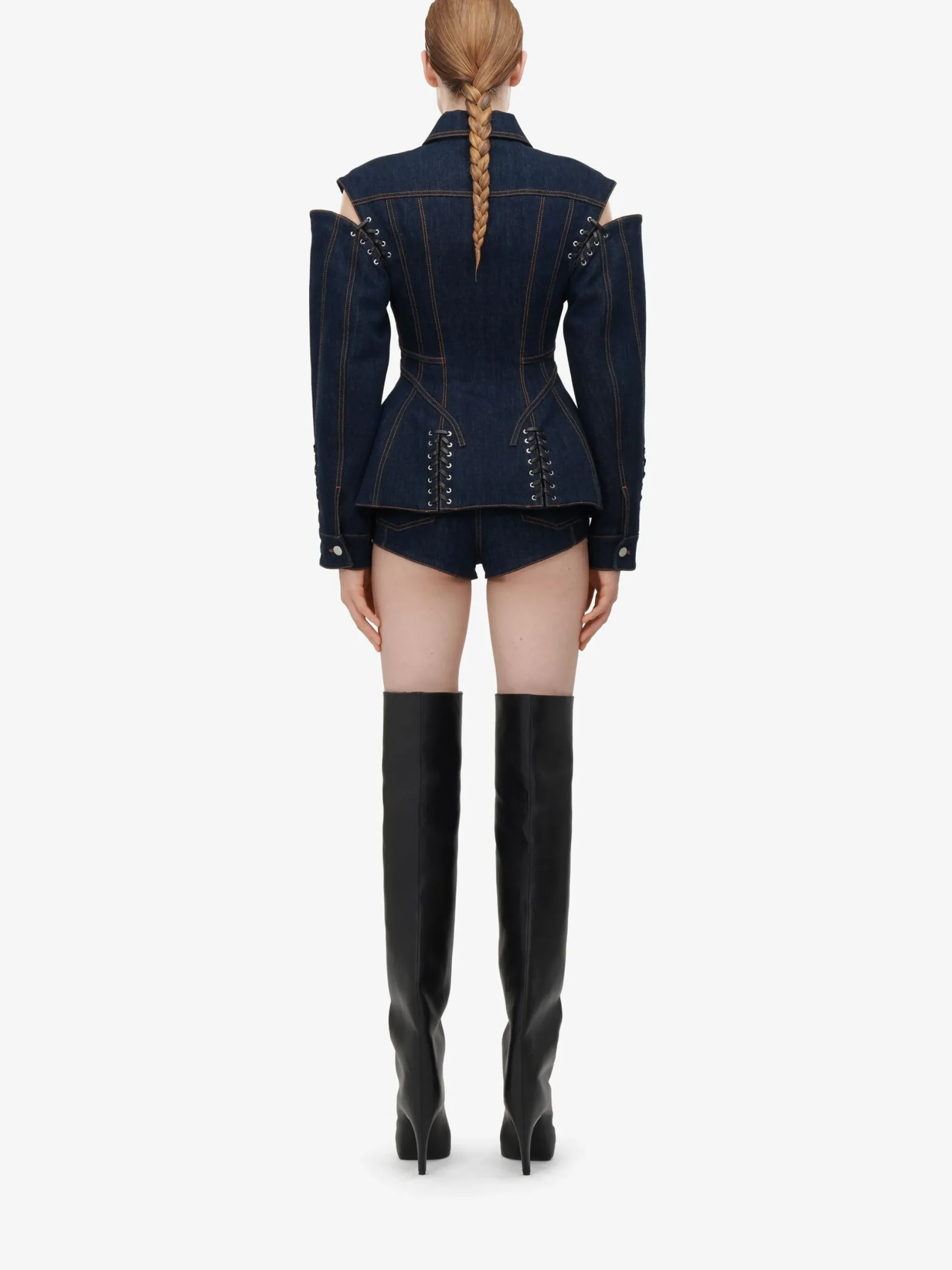 Store Alexander McQueen Women's Lace Detail Micro Shorts in Denim