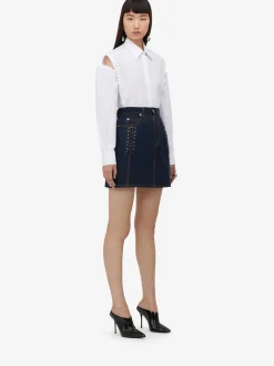 Sale Alexander McQueen Women's Lace Detail Mini Skirt in Denim