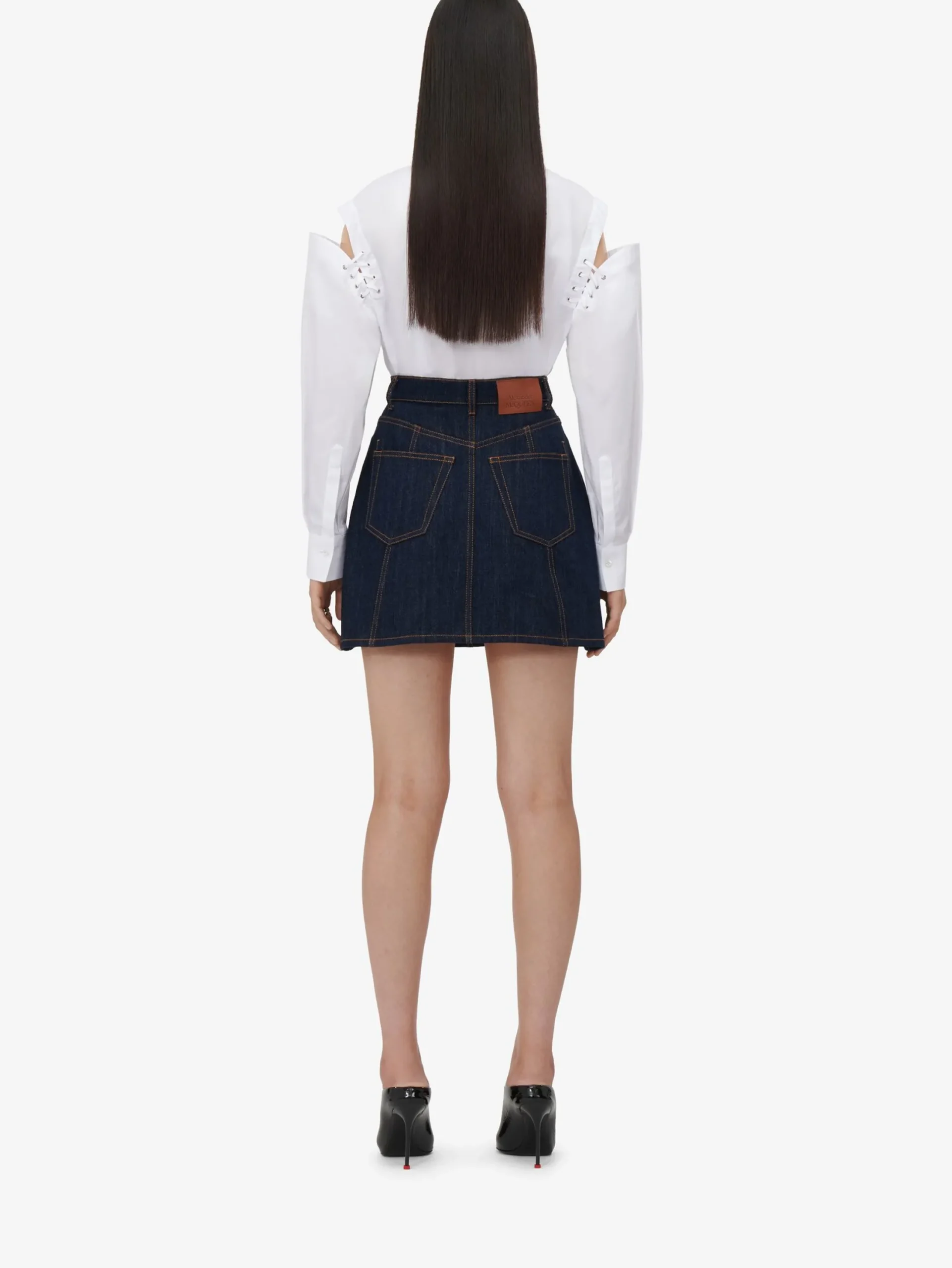 Sale Alexander McQueen Women's Lace Detail Mini Skirt in Denim
