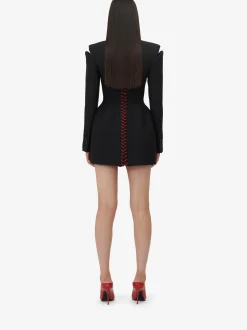 Cheap Alexander McQueen Women's Lace Detail Slashed Mini Dress in Black