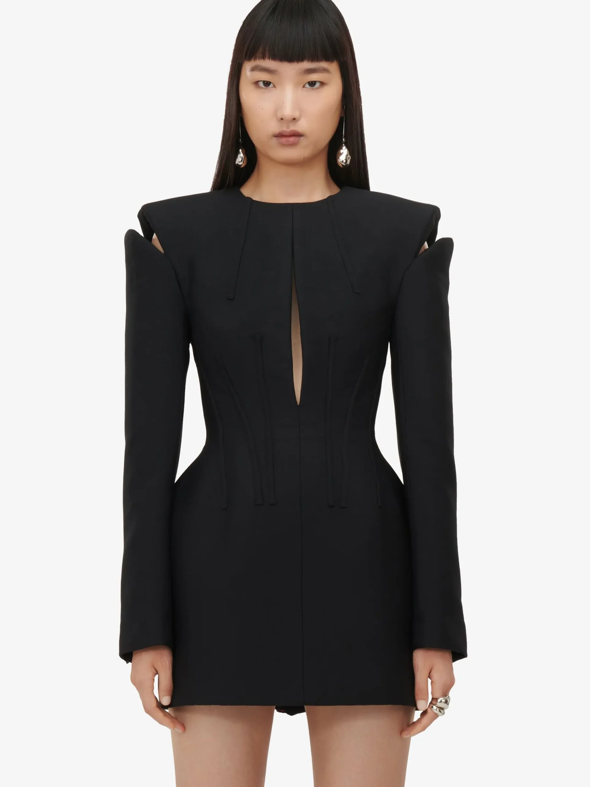 Cheap Alexander McQueen Women's Lace Detail Slashed Mini Dress in Black