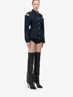 Sale Alexander McQueen Women's Lace Detail Slashed Jacket in Denim