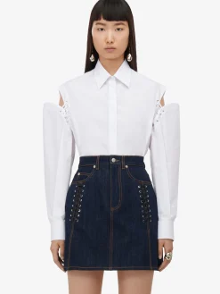 Hot Alexander McQueen Women's Lace Detail Slashed Cocoon Shirt in Optic White