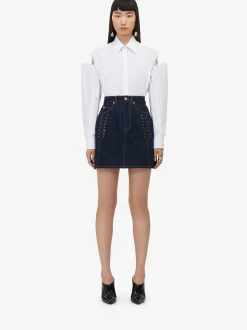 Hot Alexander McQueen Women's Lace Detail Slashed Cocoon Shirt in Optic White