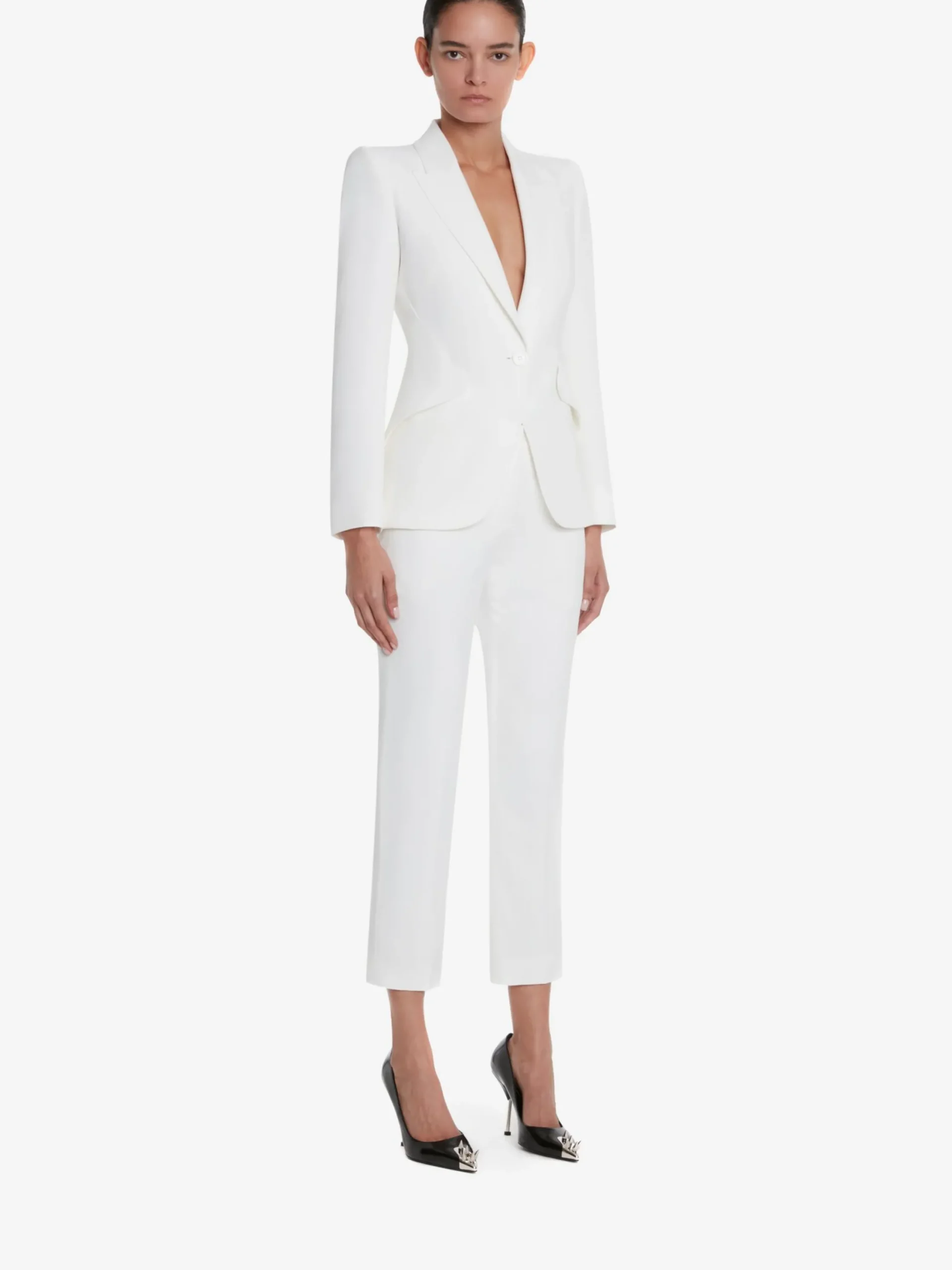 Hot Alexander McQueen Women's Leaf Crepe Cigarette Trousers in LIGHT IVORY