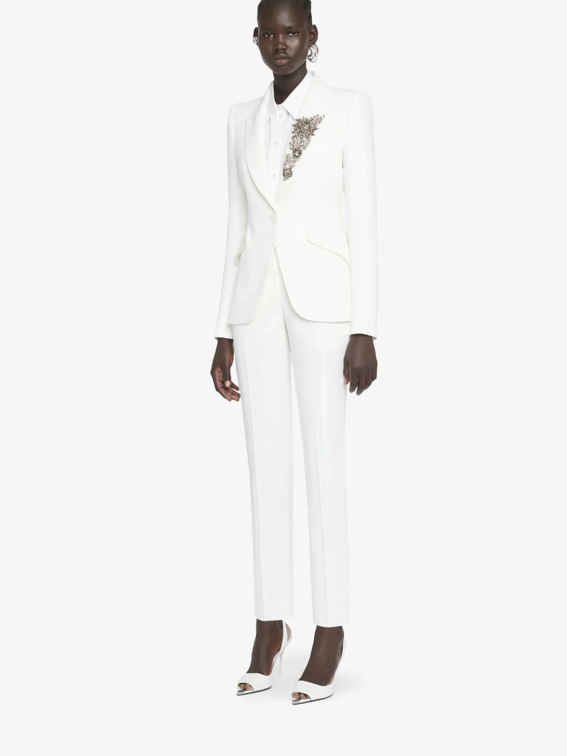 Fashion Alexander McQueen Women's Leaf Crepe Cigarette Trouser in LIGHT IVORY