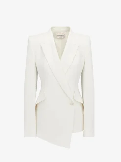 Shop Alexander McQueen Women's Leaf Crepe Drop Hem Jacket in Light Ivory