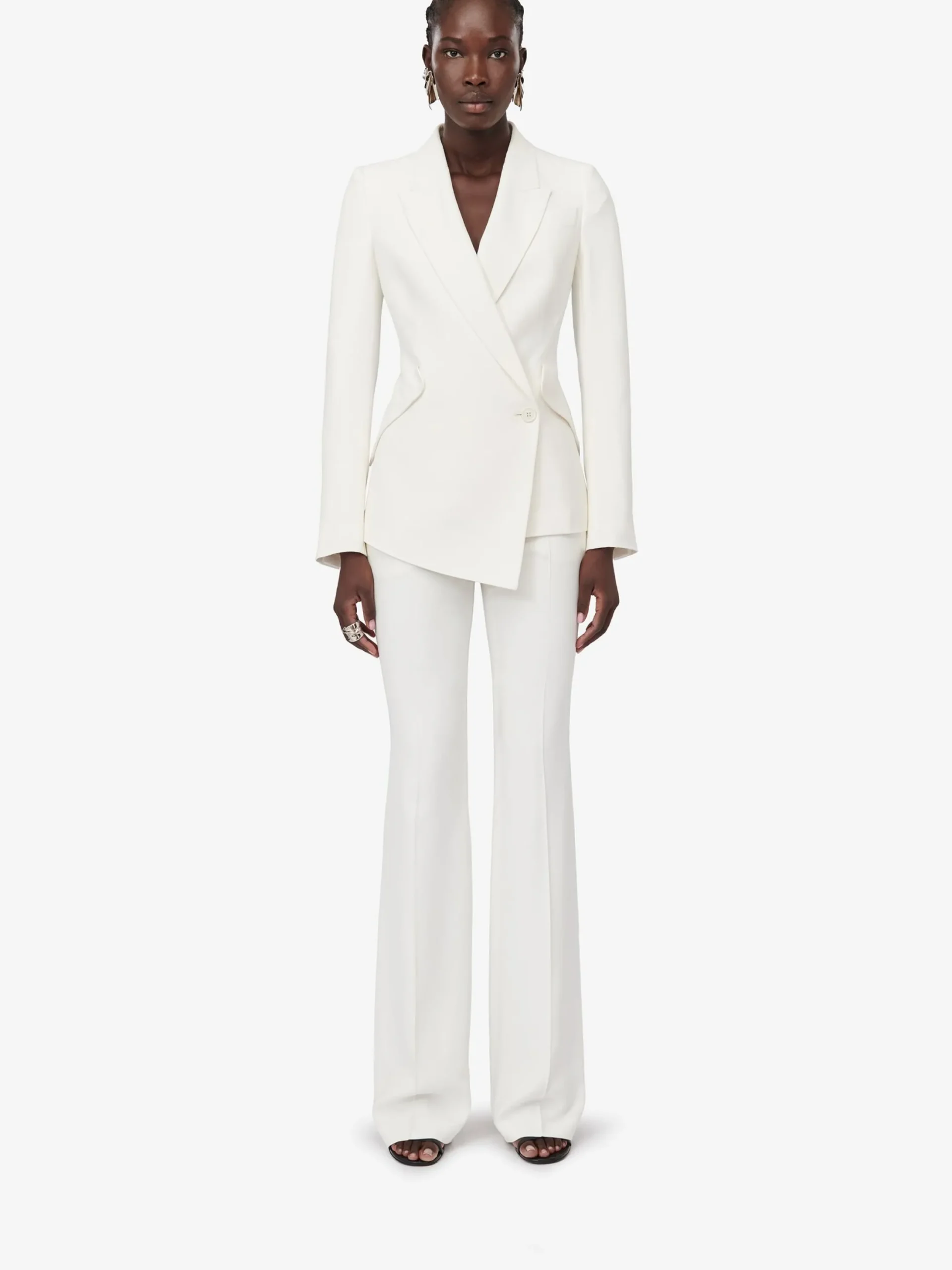 Shop Alexander McQueen Women's Leaf Crepe Drop Hem Jacket in Light Ivory