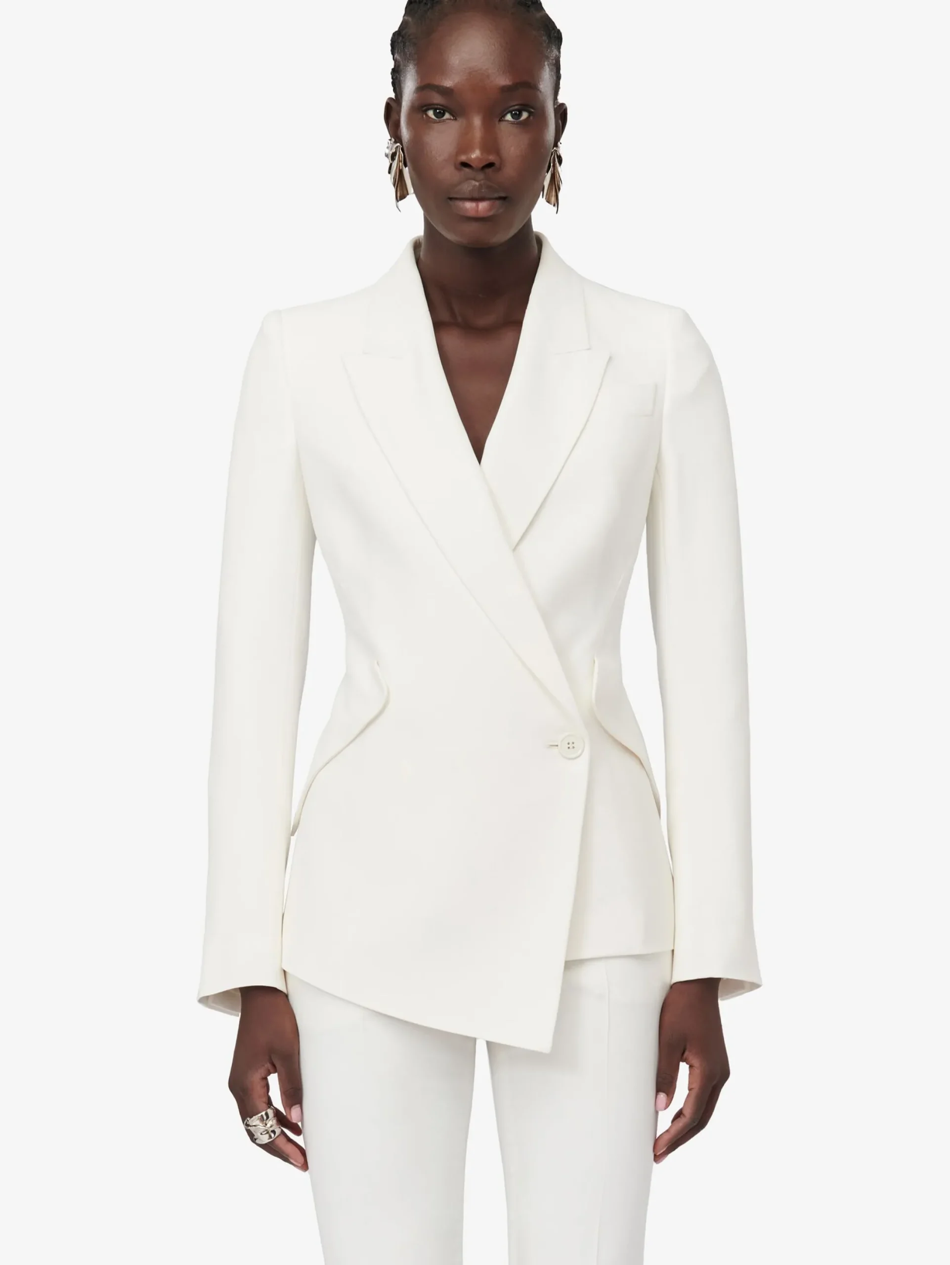 Shop Alexander McQueen Women's Leaf Crepe Drop Hem Jacket in Light Ivory