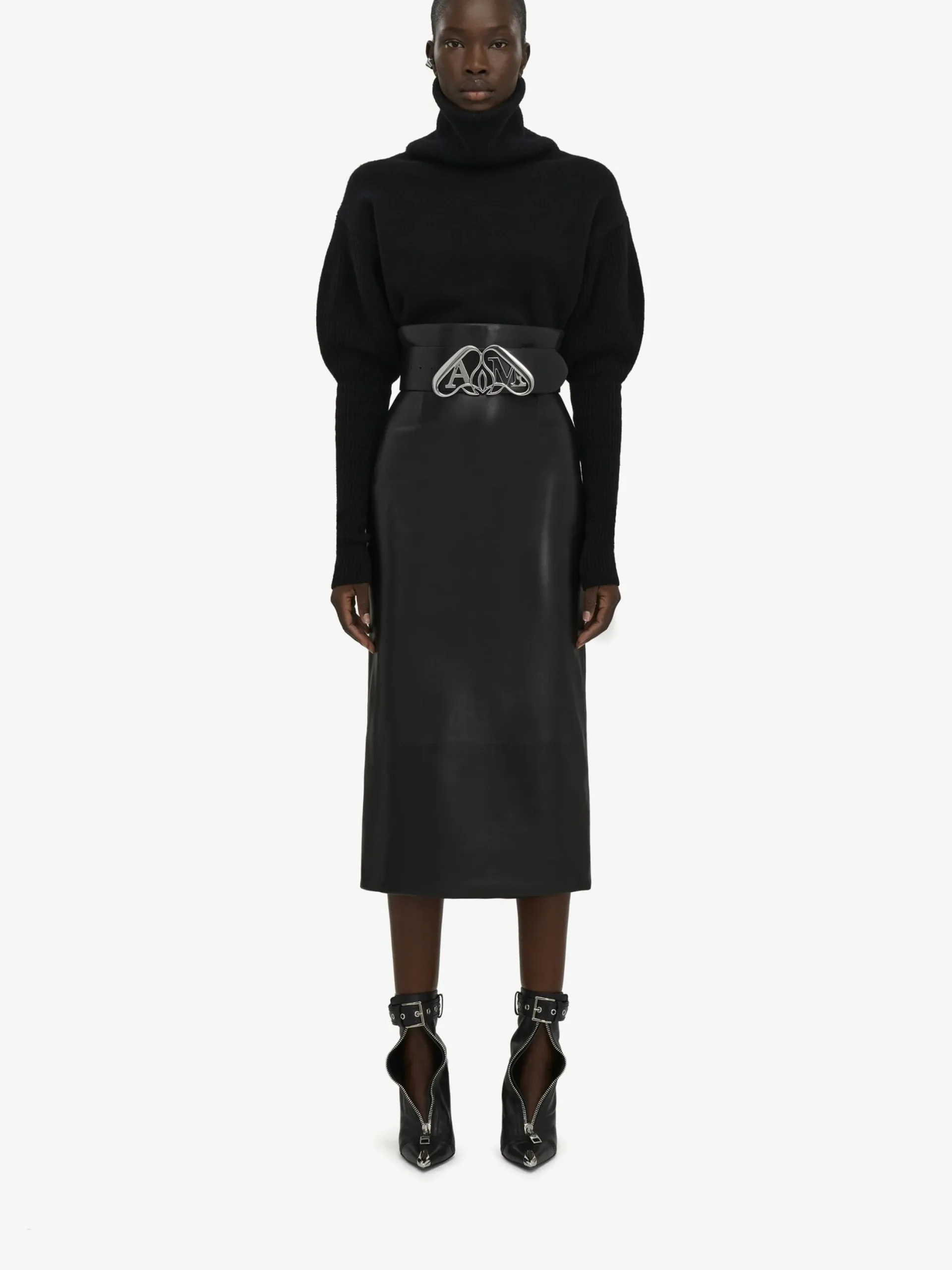 New Alexander McQueen Women's Leather Bustier Skirt in Black