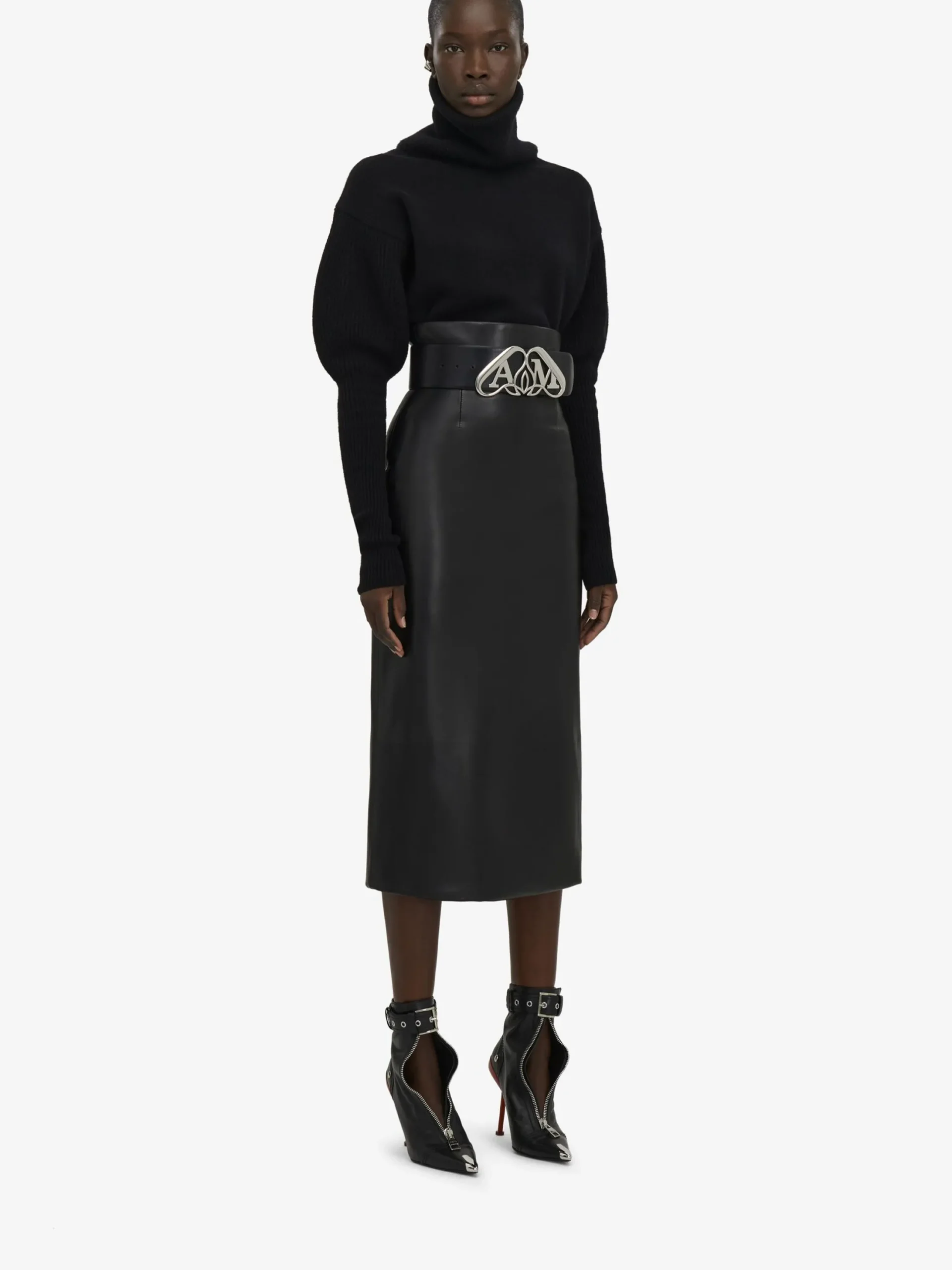 New Alexander McQueen Women's Leather Bustier Skirt in Black