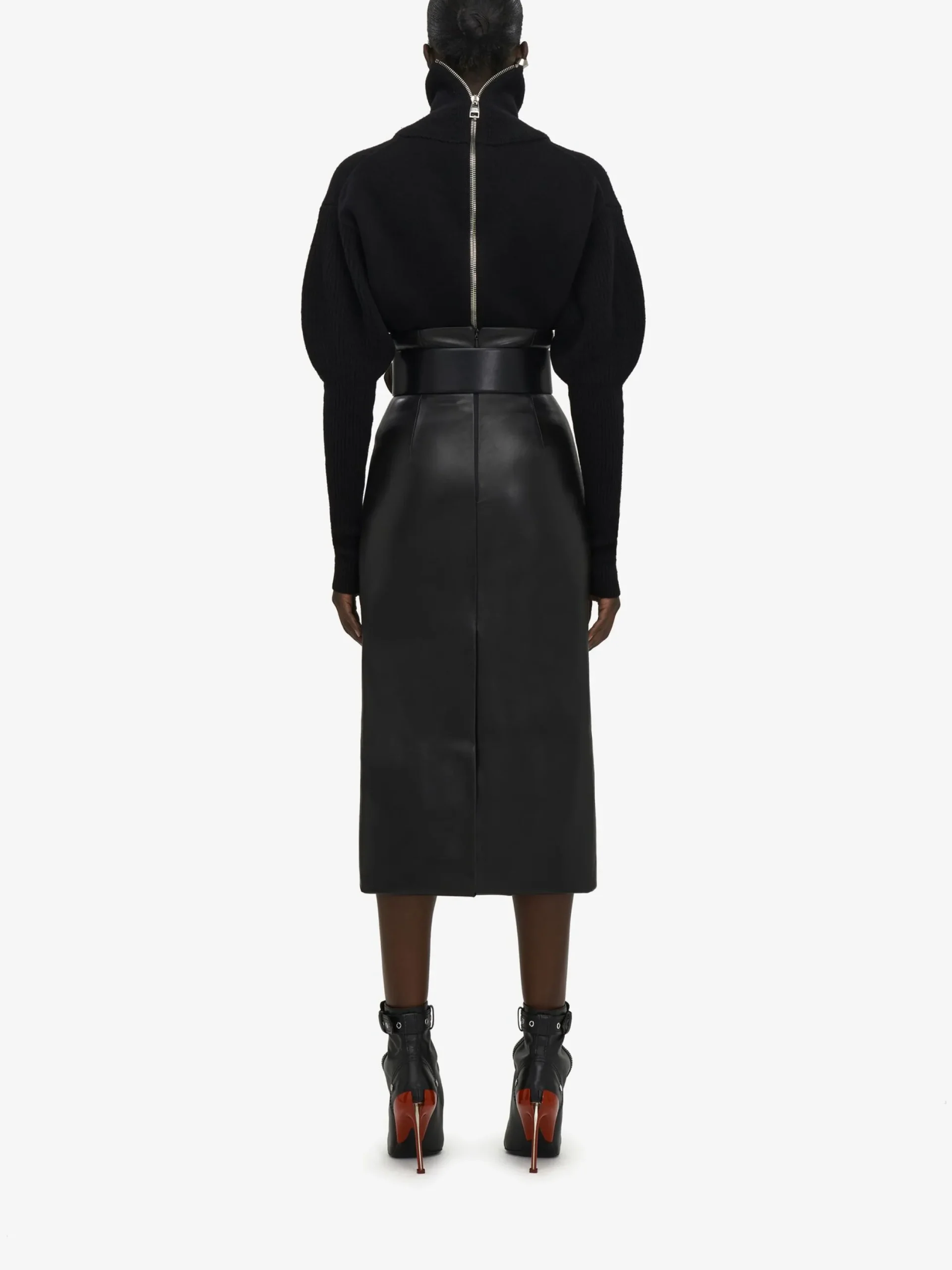 New Alexander McQueen Women's Leather Bustier Skirt in Black