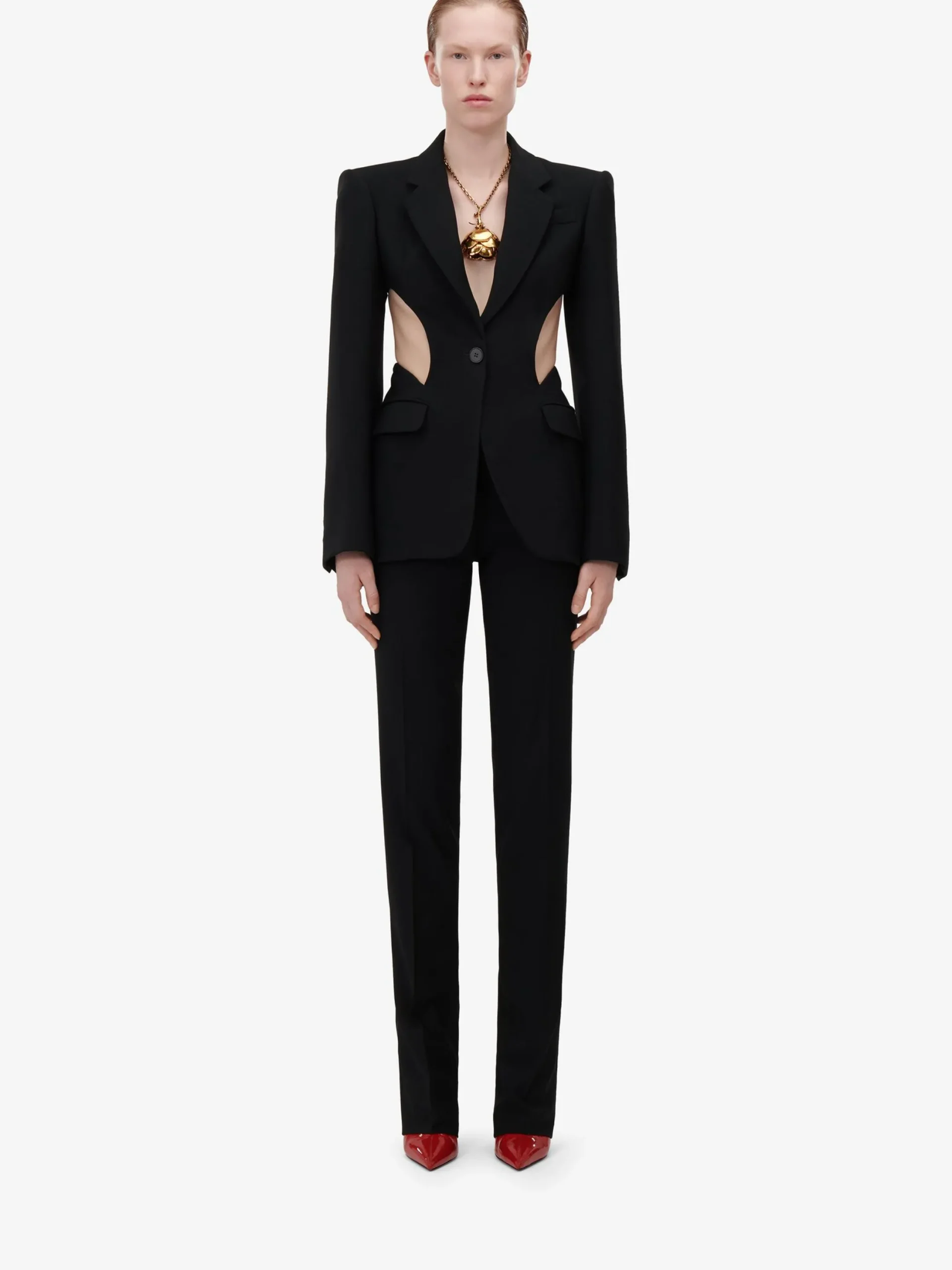 Online Alexander McQueen Women's Low-waisted Straight Leg Trousers in Black