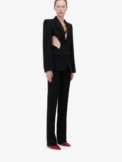 Online Alexander McQueen Women's Low-waisted Straight Leg Trousers in Black