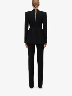Online Alexander McQueen Women's Low-waisted Straight Leg Trousers in Black