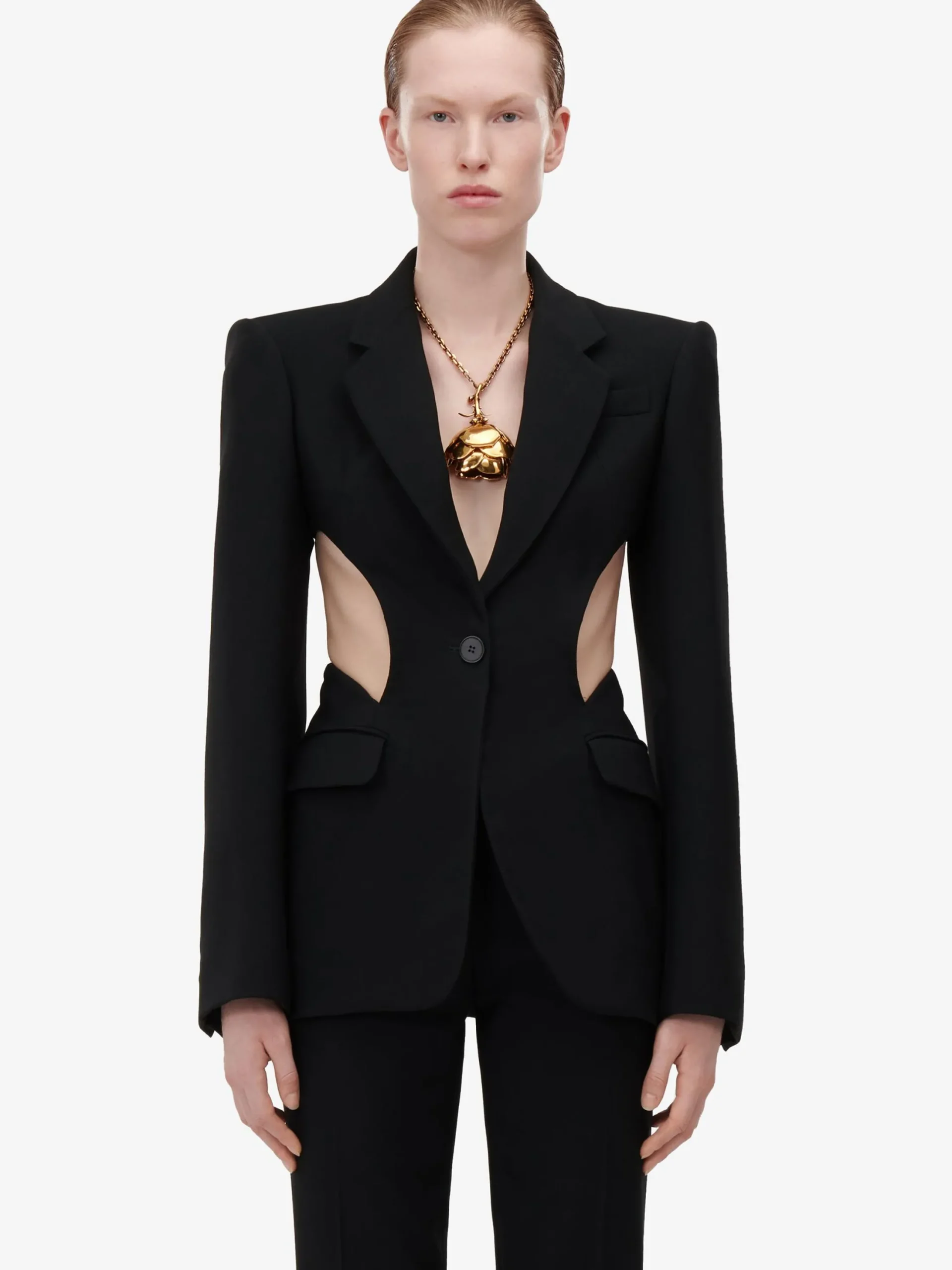 Online Alexander McQueen Women's Low-waisted Straight Leg Trousers in Black
