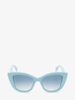 New Alexander McQueen Women's McQueen Graffiti Cat-eye Sunglasses in Light Blue