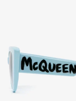 New Alexander McQueen Women's McQueen Graffiti Cat-eye Sunglasses in Light Blue