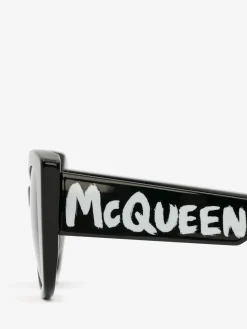 New Alexander McQueen Women's McQueen Graffiti Cat-eye Sunglasses in Black/Grey