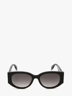 Cheap Alexander McQueen Women's McQueen Graffiti Oval Sunglasses in Black/White