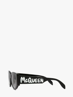 Cheap Alexander McQueen Women's McQueen Graffiti Oval Sunglasses in Black/White