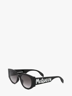 Cheap Alexander McQueen Women's McQueen Graffiti Oval Sunglasses in Black/White