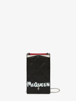 Discount Alexander McQueen Women's McQueen Graffiti Phone Case With Chain in Black/White