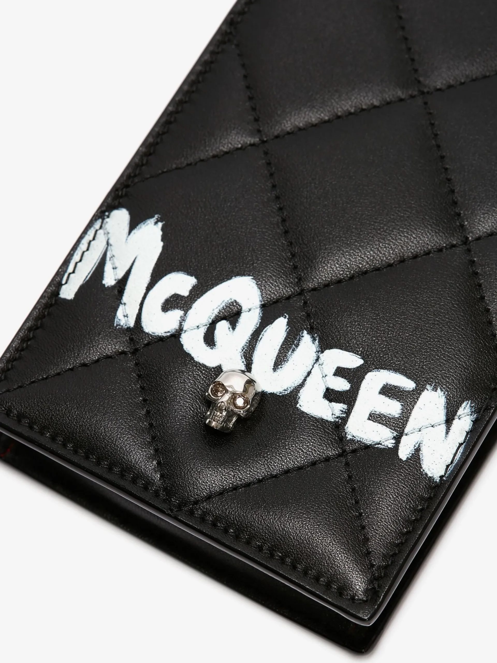 Discount Alexander McQueen Women's McQueen Graffiti Phone Case With Chain in Black/White