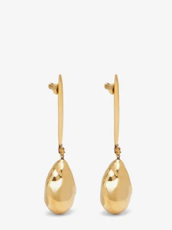 Hot Alexander McQueen Women's Metal Pearl Stick Earrings in Antique Gold