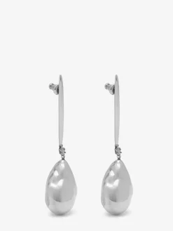 Fashion Alexander McQueen Women's Metal Pearl Stick Earrings in Antique Silver