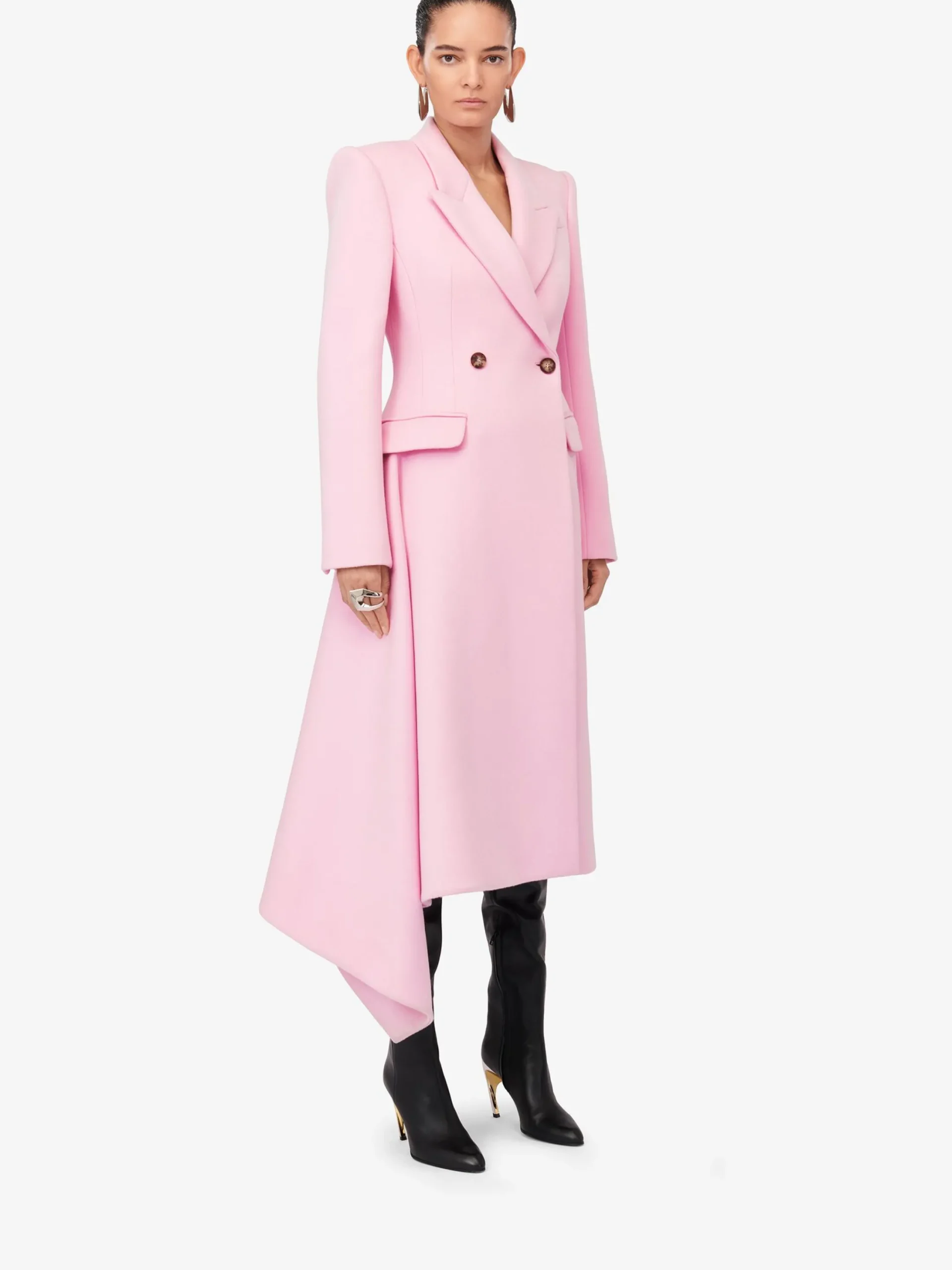 Shop Alexander McQueen Women's Midi Draped Coat in Pale Pink