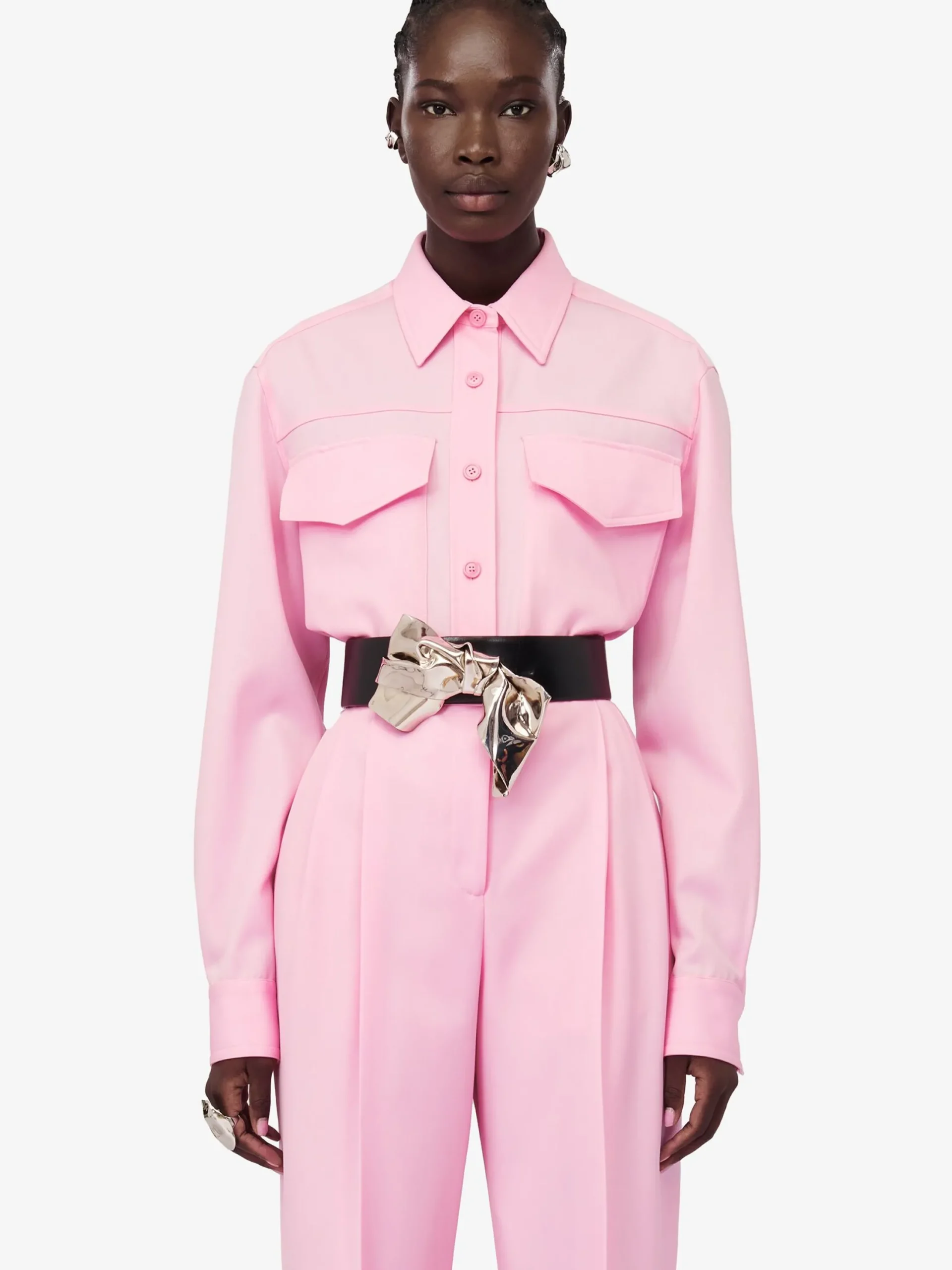 Clearance Alexander McQueen Women's Military Pocket Shirt in Pale Pink