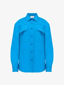Store Alexander McQueen Women's Military Pocket Shirt in Lapis Blue