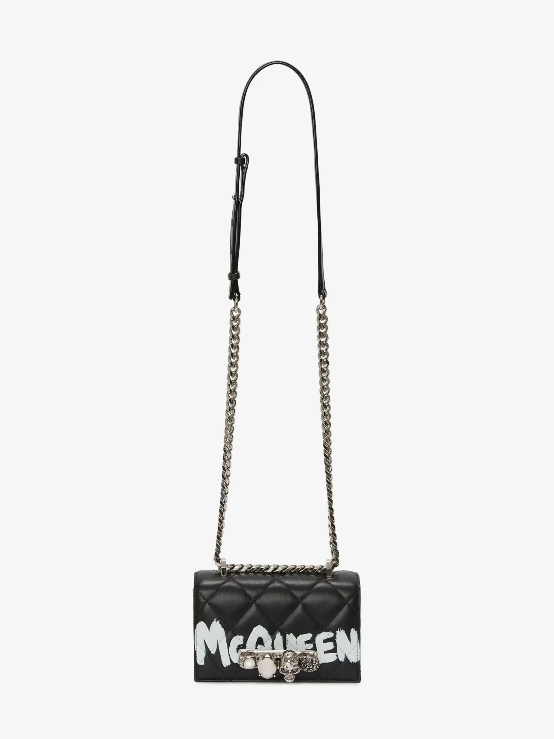 Shop Alexander McQueen Women's Mini Jewelled Satchel in Black/White