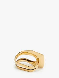 Cheap Alexander McQueen Women's Modernist Double Ring in Antique Gold