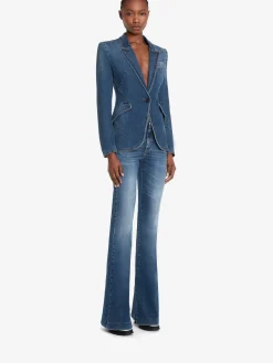 New Alexander McQueen Women's Narrow Bootcut Denim Trouser in Washed Blue