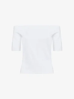 Shop Alexander McQueen Women's Off-the-shoulder Knit Top in White