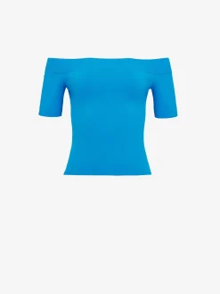Sale Alexander McQueen Women's Off-the-shoulder Knit Top in Lapis Blue