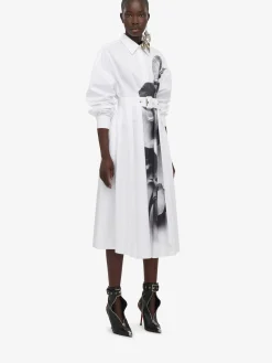 New Alexander McQueen Women's Orchid Shirt Dress in White/Black
