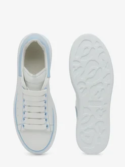 New Alexander McQueen Women's Oversized Sneaker in White/Powder Blue