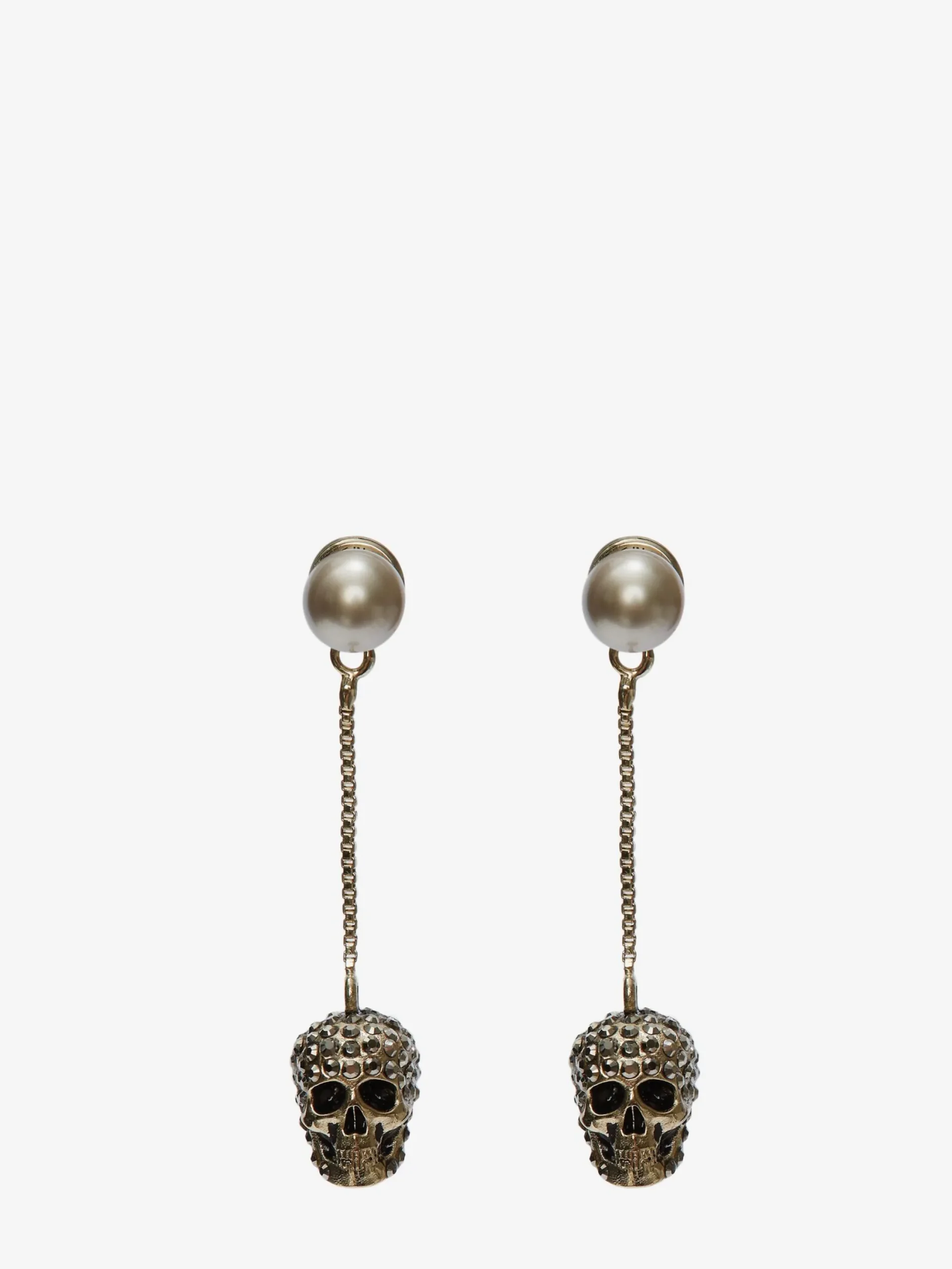 Store Alexander McQueen Women's Pave Skull Chain Earrings in Gold