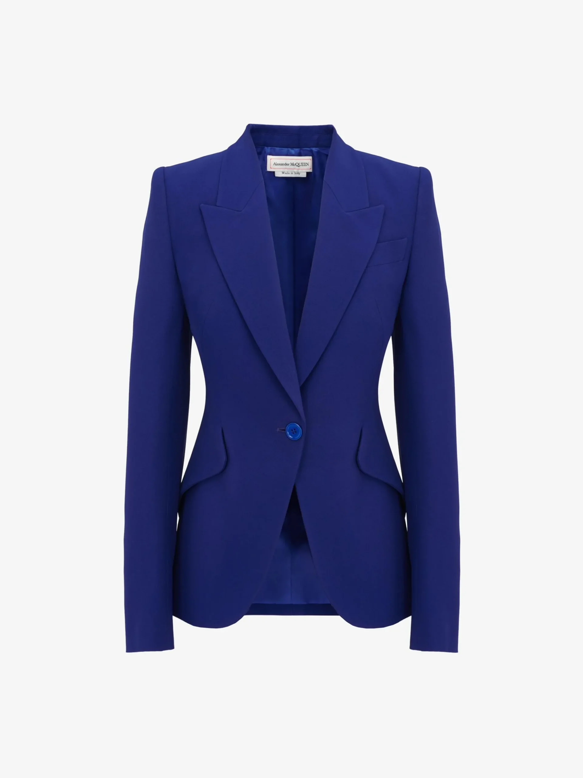 Store Alexander McQueen Women's Peak Shoulder Leaf Crepe Jacket in Electric Navy
