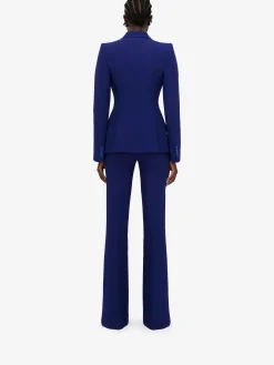 Store Alexander McQueen Women's Peak Shoulder Leaf Crepe Jacket in Electric Navy