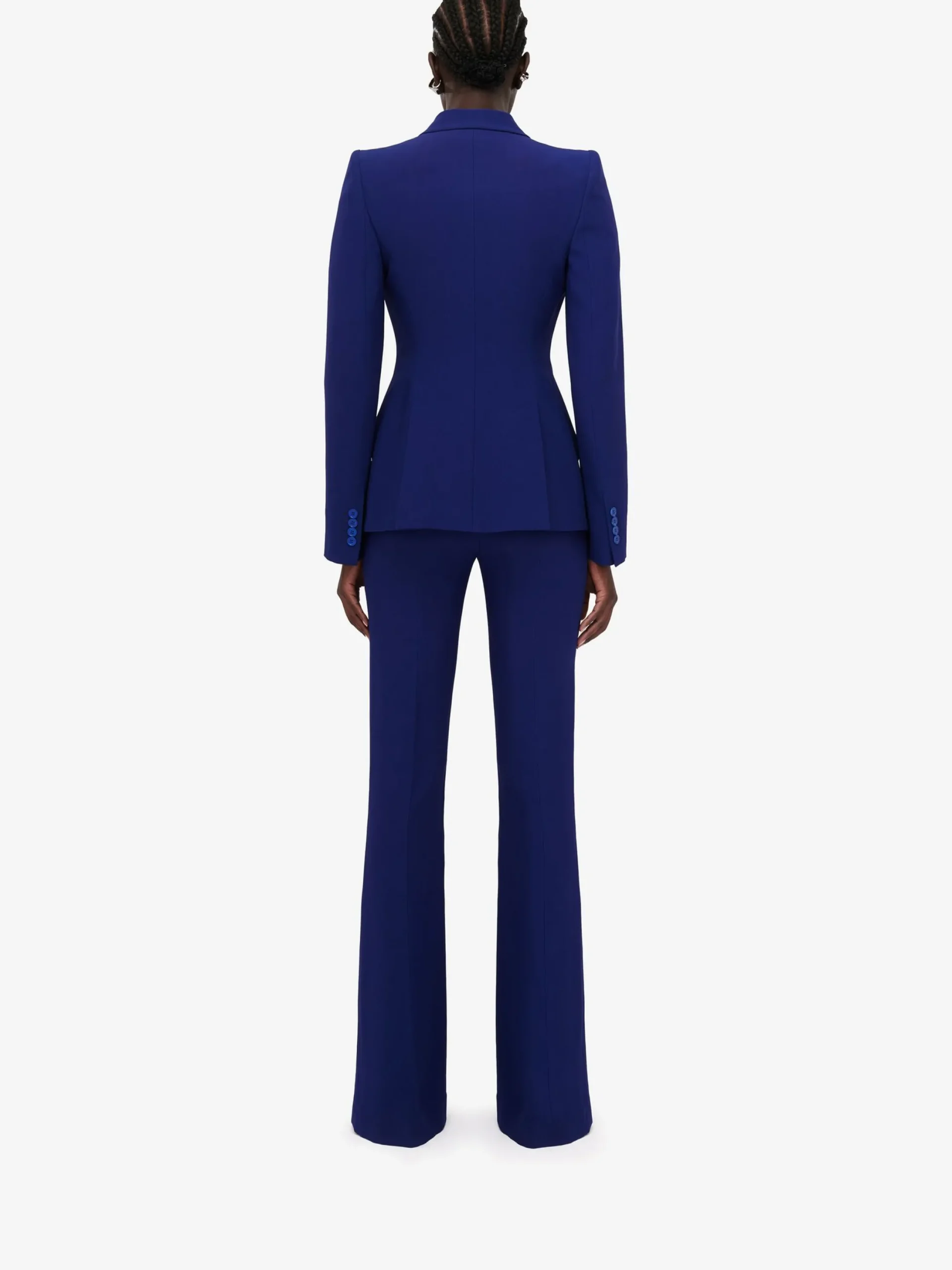 Store Alexander McQueen Women's Peak Shoulder Leaf Crepe Jacket in Electric Navy