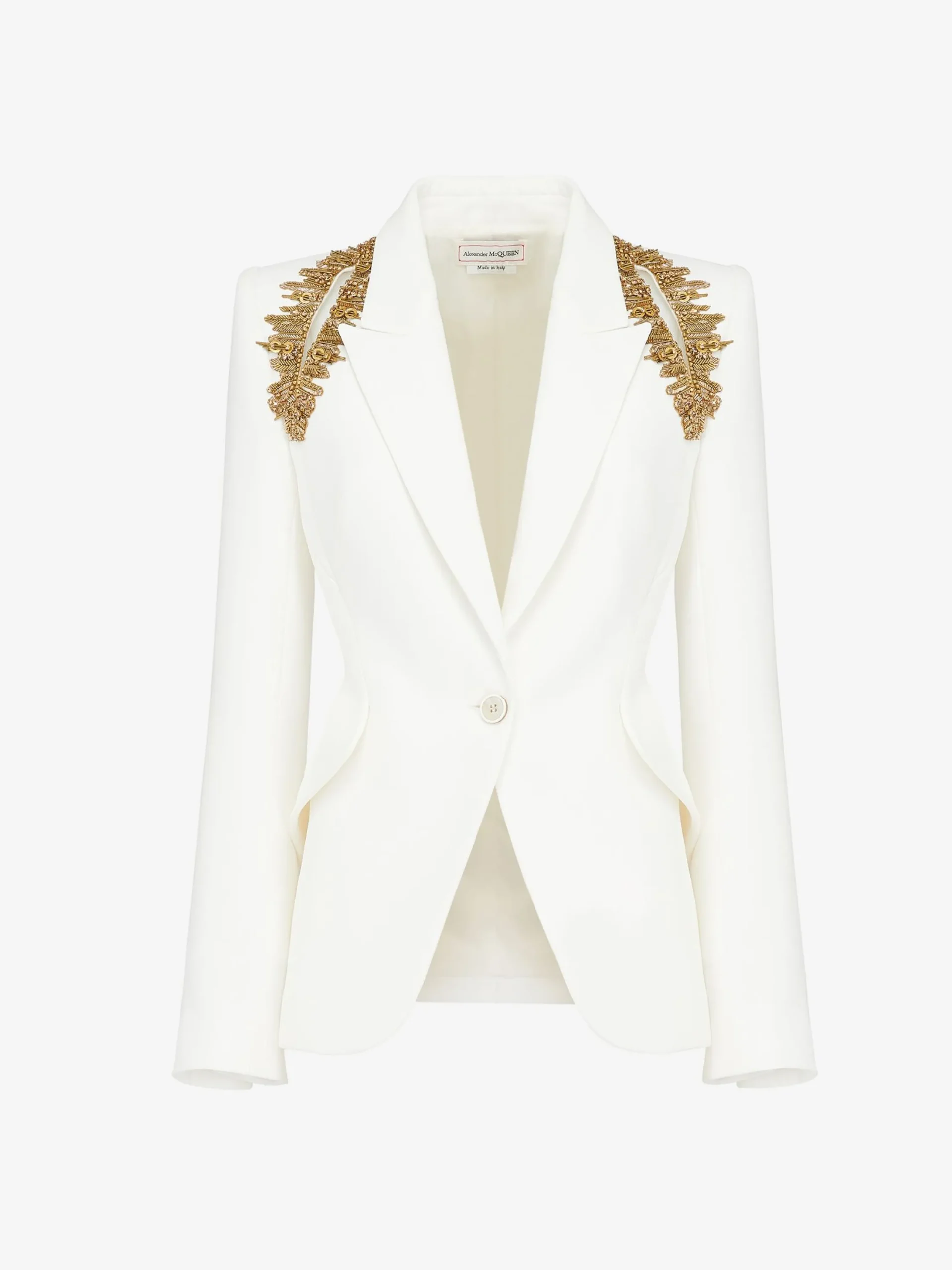 Fashion Alexander McQueen Women's Peak Shoulder Leaf Crepe Jacket in Light Ivory