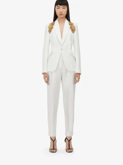 Fashion Alexander McQueen Women's Peak Shoulder Leaf Crepe Jacket in Light Ivory
