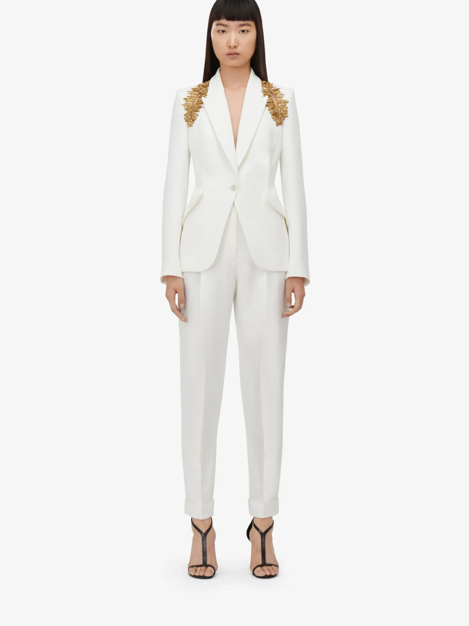 Fashion Alexander McQueen Women's Peak Shoulder Leaf Crepe Jacket in Light Ivory