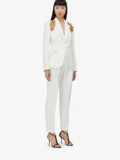 Fashion Alexander McQueen Women's Peak Shoulder Leaf Crepe Jacket in Light Ivory