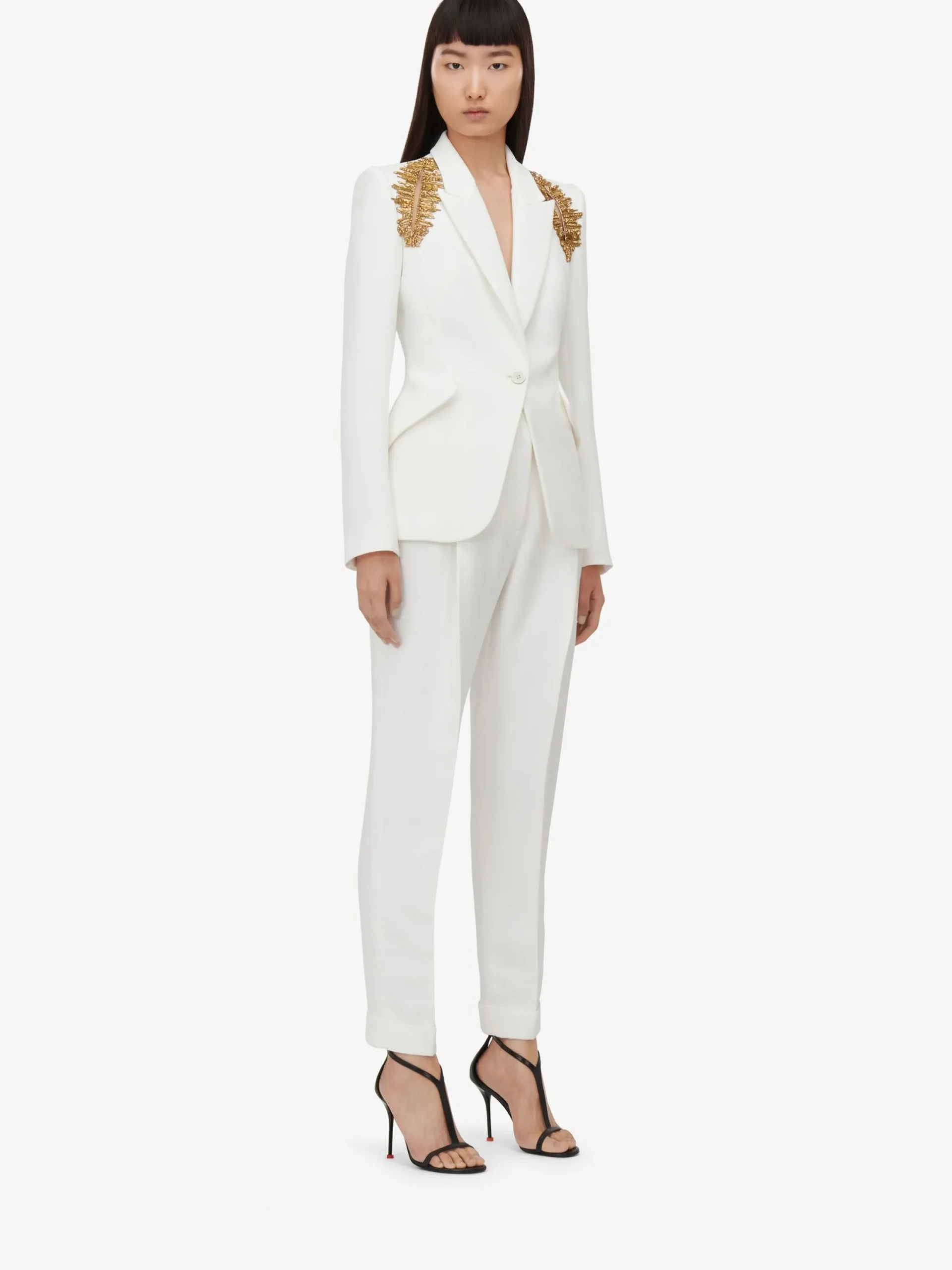 Fashion Alexander McQueen Women's Peak Shoulder Leaf Crepe Jacket in Light Ivory
